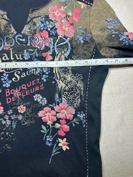 Vanilla Sugar Vintage Y2K Black 3/4 Long Sleeve Top pink black gem detail size M - Picture 7 of 7